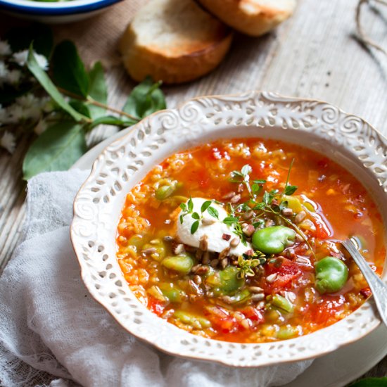 Fava Beans, Tomato and Rice Soup