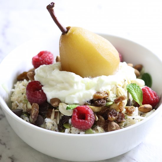 Bircher Muesli with Earl Grey Poach Pear