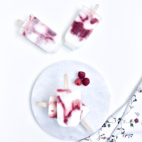 Light raspberry Greek yogurt pops