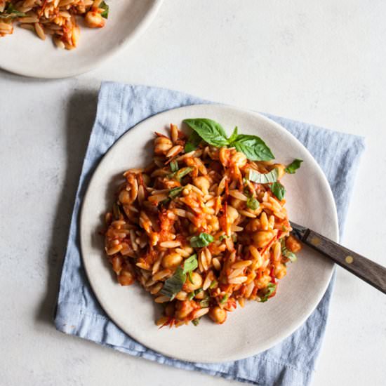 Chickpea Orzo with Tomato Sauce