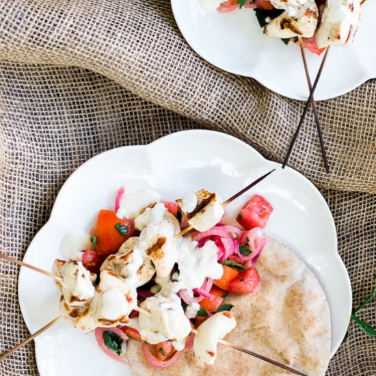 Chicken Skewers with Mint Dressing