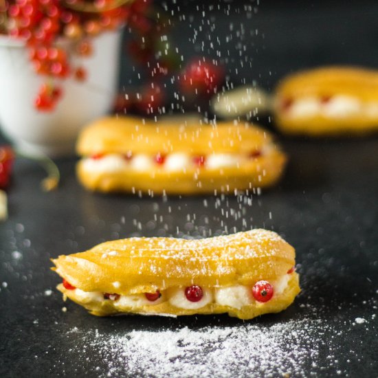 White Chocolate Red Currant Eclairs