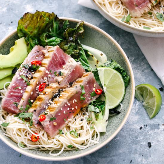 Pan Seared Asian Tuna Noodle Bowls