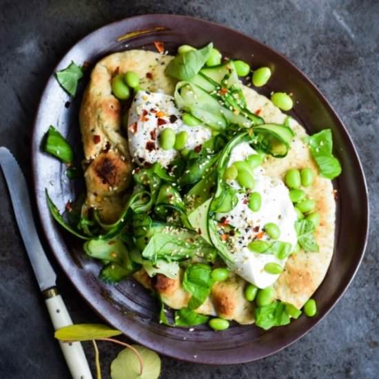 Naan bread with burrata and beans