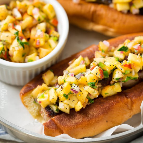 Grilled Brat with Spicy Peach Salsa