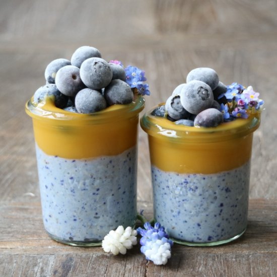 Blue Overnight Oats with Mango