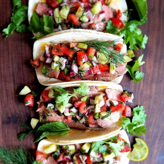 Lamb Tacos + Mediterranean Salsa