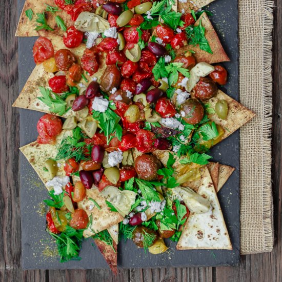 Mediterranean Roasted Tomato Nachos