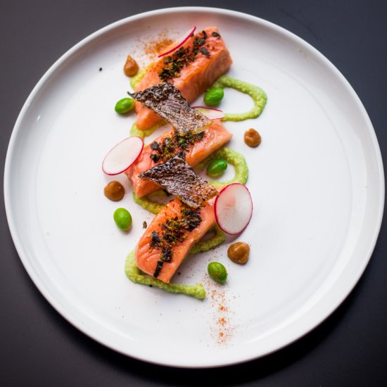 Confit Salmon, Miso, and Edamame