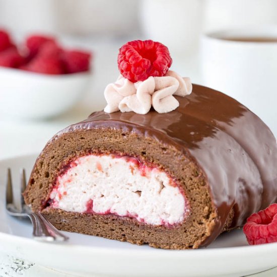 Raspberry Chocolate Roll Cake