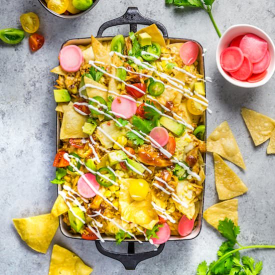 Nachos with Corn and BBQ Chicken