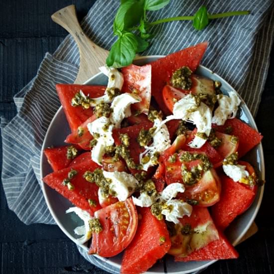 Watermelon, Mozzarella, and Tomato Salad