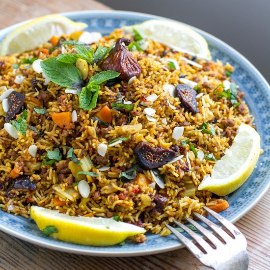 Pilaf With Lamb, Almonds & Fig