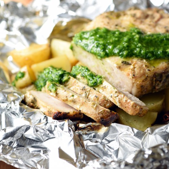 Grilled Potatoes and Pork Foil Packet