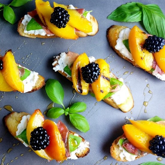 Grilled Peach Burrata Crostini