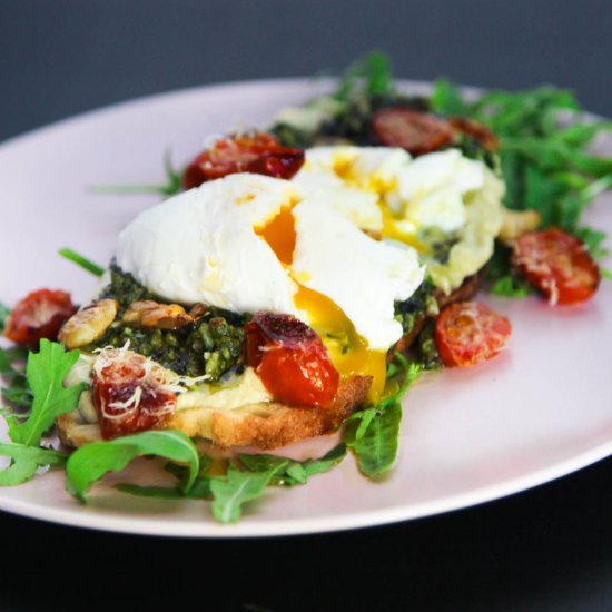 Umami brunch with roasted tomatoes