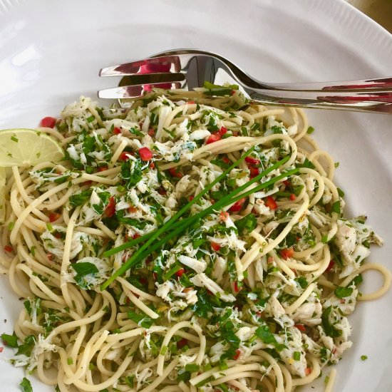 Spaghetti Salad with Crabmeat