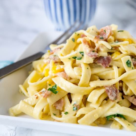 Pasta Carbonara w/ Corn & Chiles