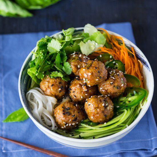 Asian Meatballs with Rice Noodles