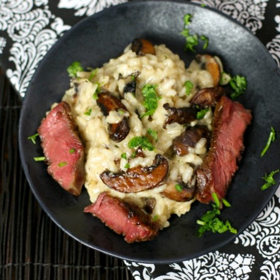 Rib Eye Steak and Mushroom Risotto