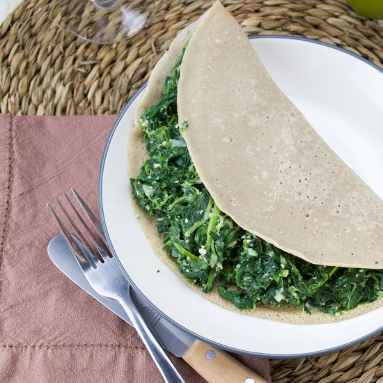 Spinach Feta filled Buckwheat Crepe