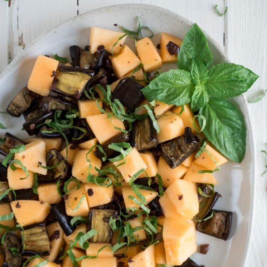 Eggplant Salad with Melon & Olives