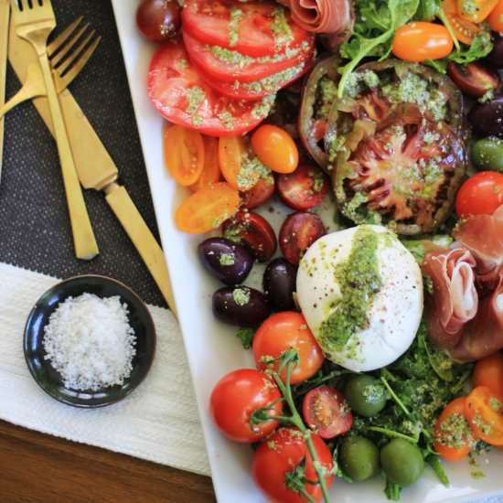 Caprese with burrata and pesto