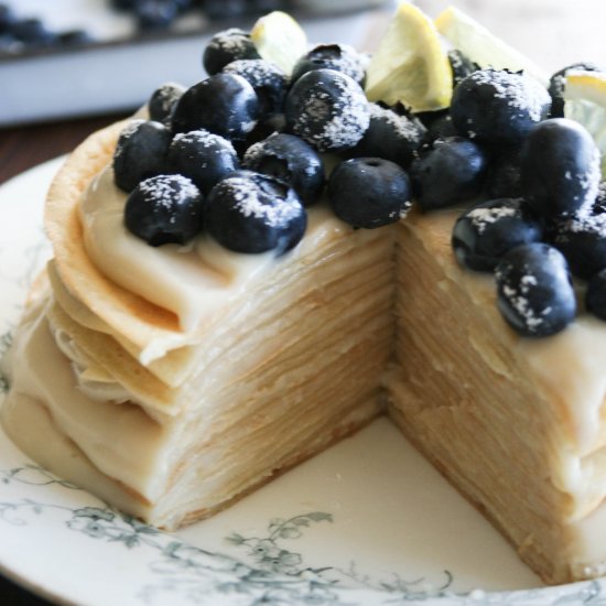 Lemon Blueberry Mille Crepe Cake