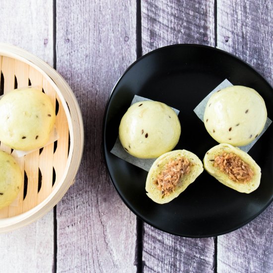 Steamed Pandan Coconut Buns