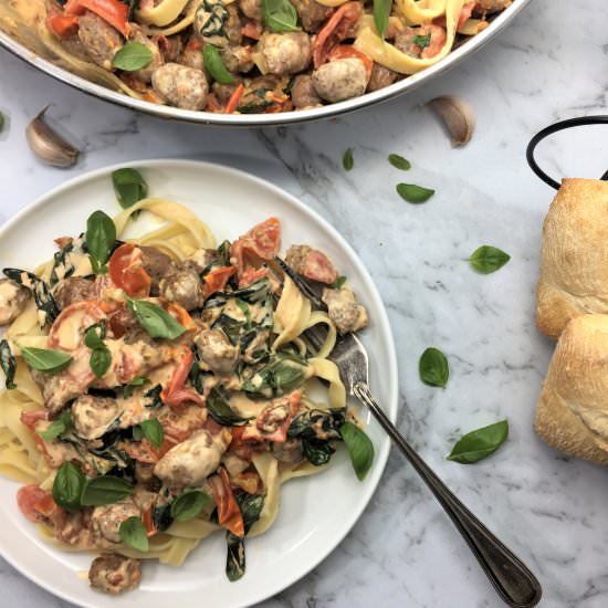 Basil & Tomato Lamb Sausage Pasta