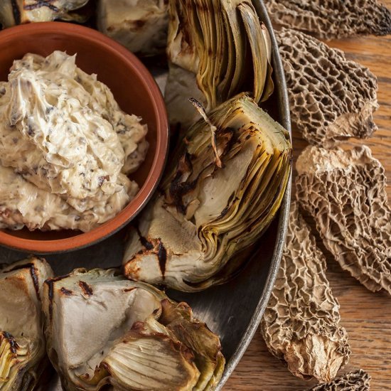 Grilled Artichoke & Morel Date Dip