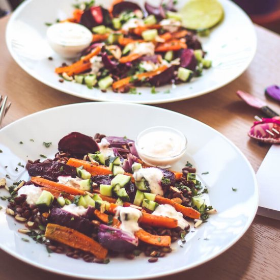 Lentil salad with roasted veggies