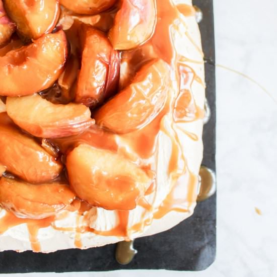 Caramel Peach Pavlova