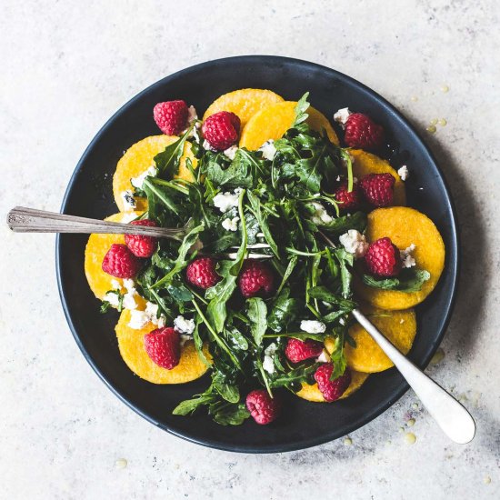 Raspberry Arugula Polenta Salad