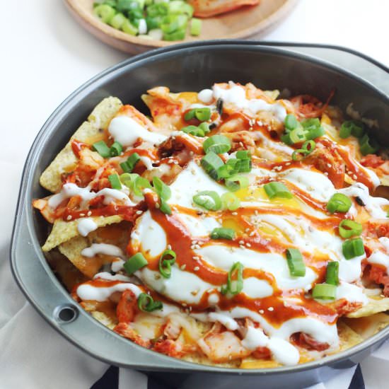 Spicy & Cheesy Korean Kimchi Nachos