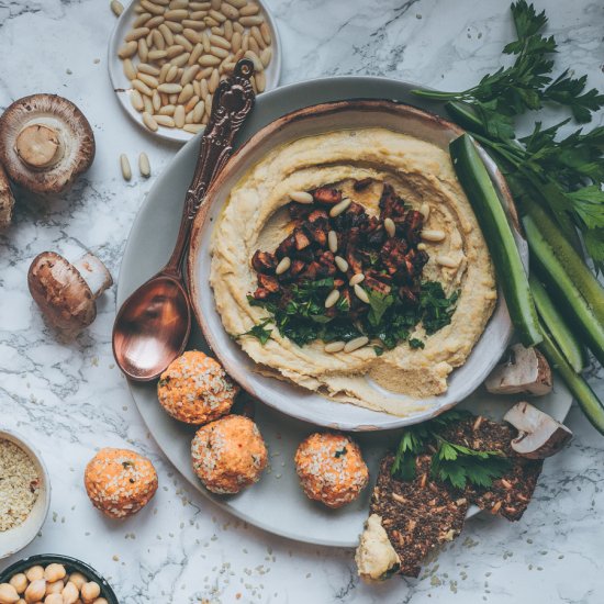 Warm Hummus with Minced Mushrooms