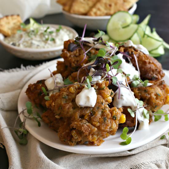 Roasted Corn Fritters with Tzatziki