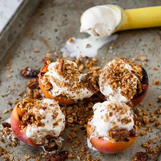 Grilled Peaches w Cardamom Granola