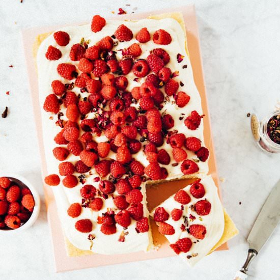 White Choc + Raspberry Sheet Cake