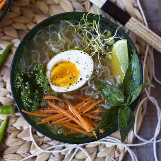 Egg, Noodles and Beef Bone Broth