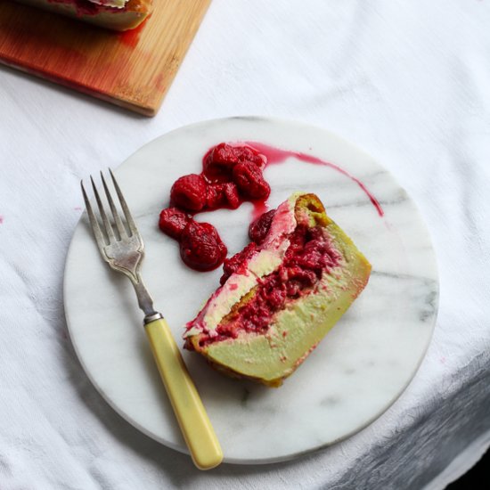 Raspberry Green Tea Magic Cake