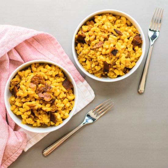 Vegan Bacon Fried Mac and Cheese