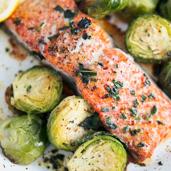 One Pan Salmon and Brussels Sprouts