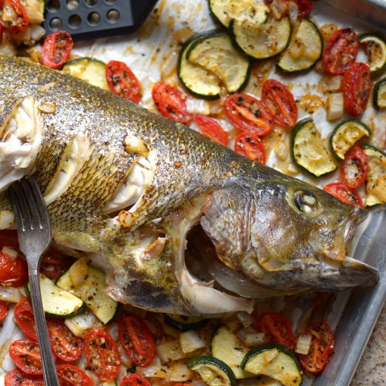 Roasted Bass and Summer Vegetables