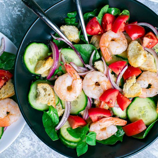 Shrimp Panzanella Spinach Salad