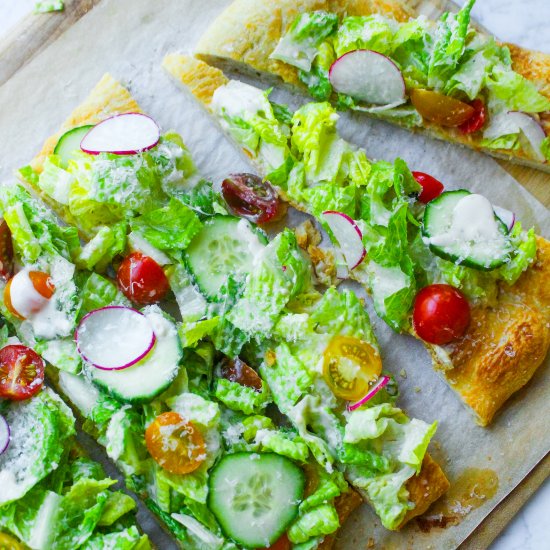 Hummus and Caesar Salad Flatbread