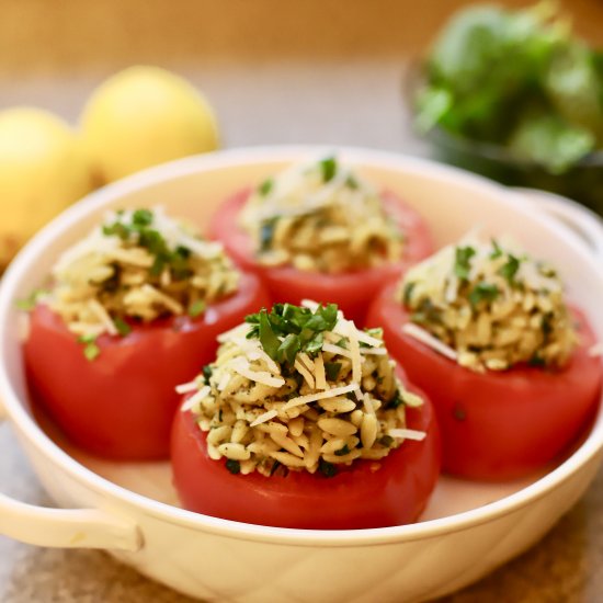 Spinach and Orzo Stuffed Tomatoes