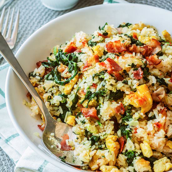 Bacon, Egg and Spinach Fried Rice