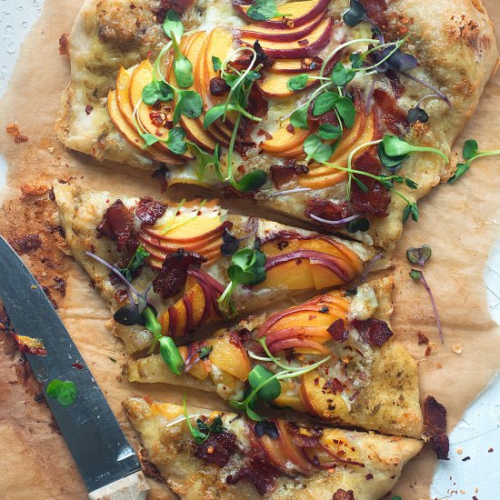 Honey, Peach and Bacon Pizza