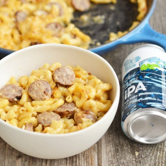 IPA Mac and Cheese with Bratwursts